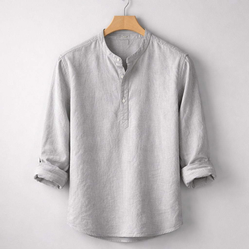 Henley in misto lino premium con colletto alla coreana