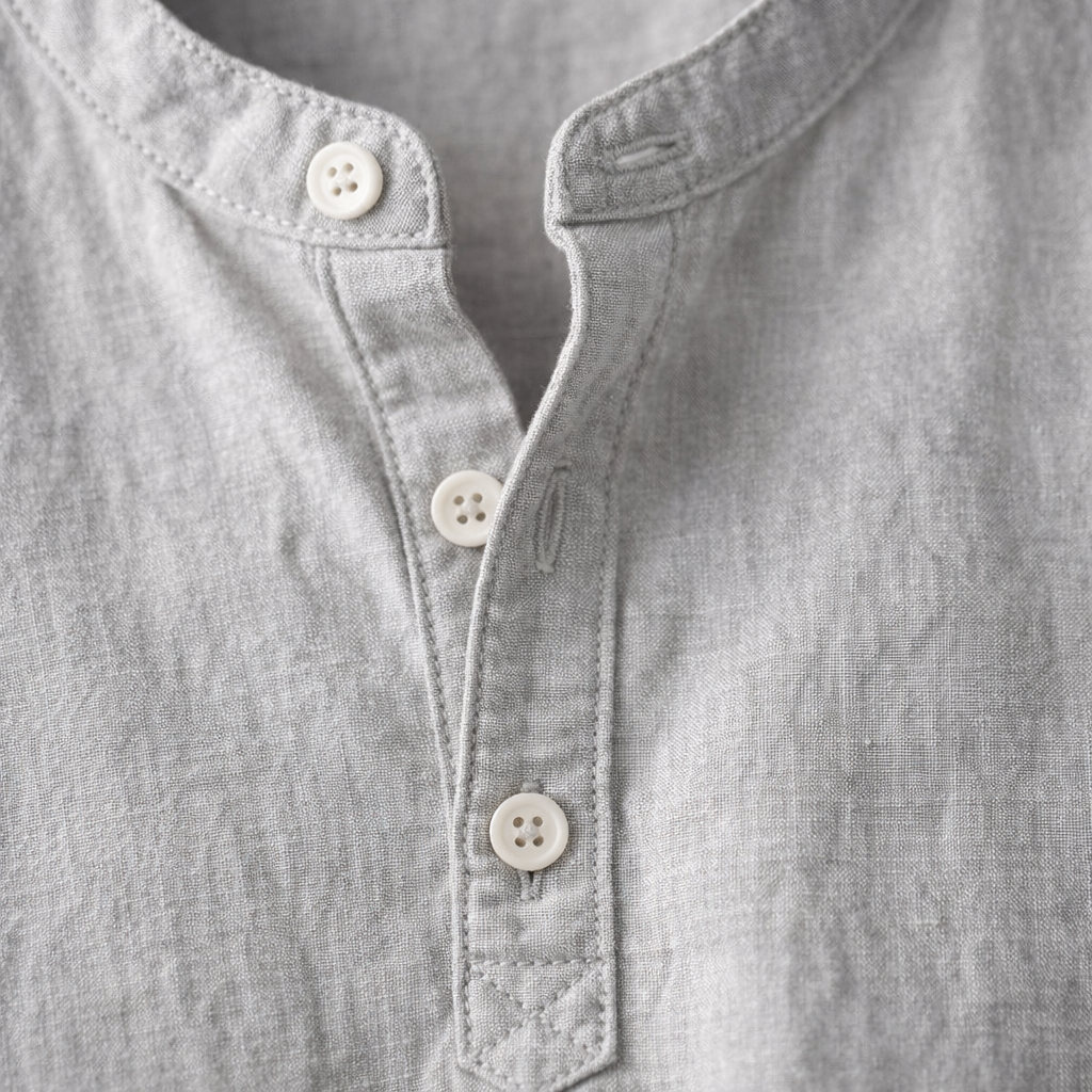 Henley in misto lino premium con colletto alla coreana