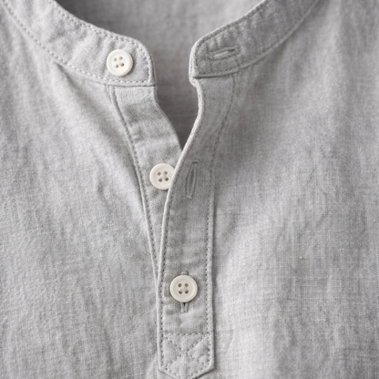 Henley in misto lino premium con colletto alla coreana