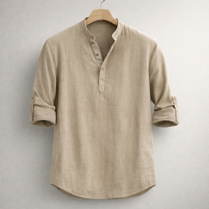 Henley in misto lino premium con colletto alla coreana