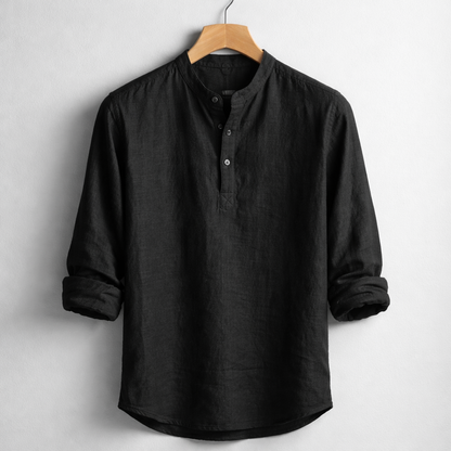 Henley in misto lino premium con colletto alla coreana