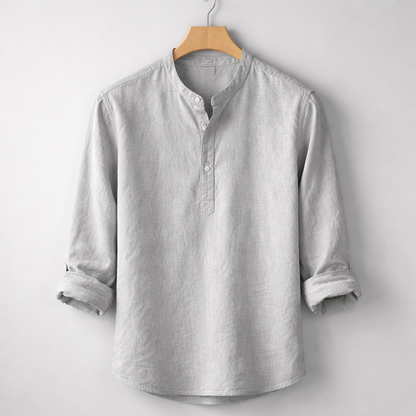 Henley in misto lino premium con colletto alla coreana