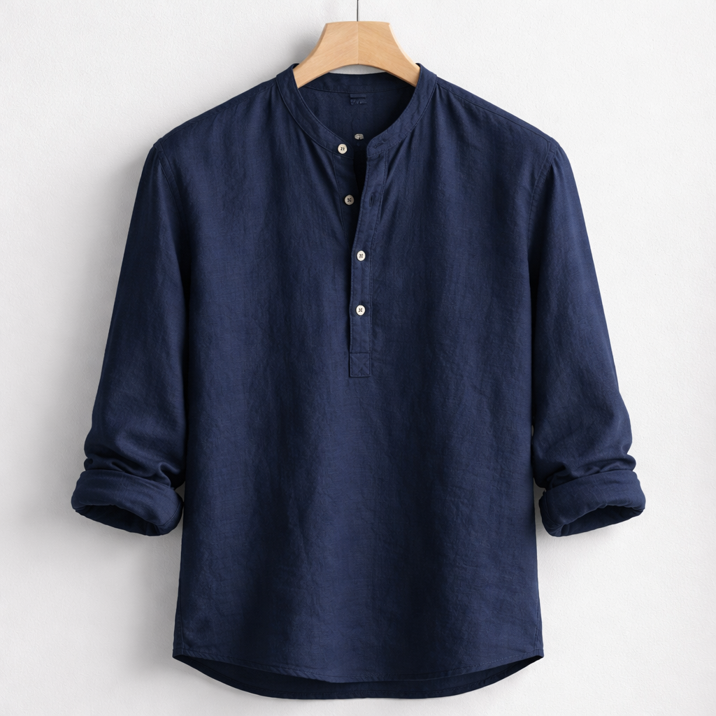 Henley in misto lino premium con colletto alla coreana