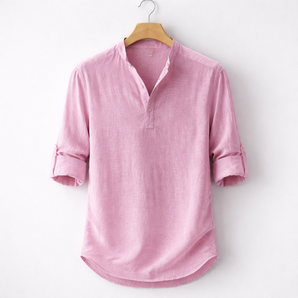 Henley in misto lino premium con colletto alla coreana
