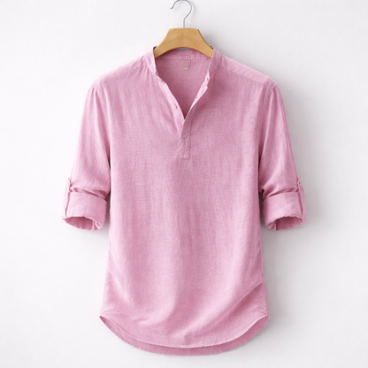 Henley in misto lino premium con colletto alla coreana