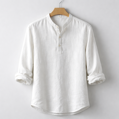 Henley in misto lino premium con colletto alla coreana